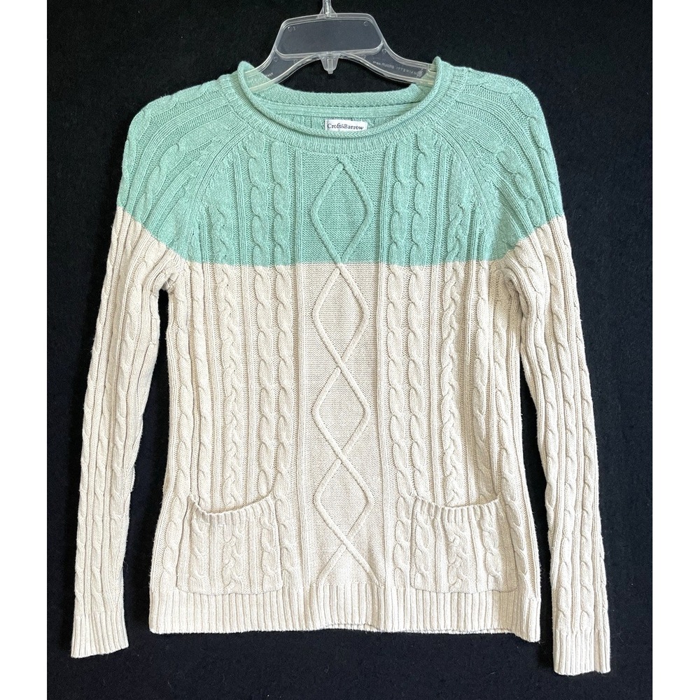 Preppy‎ Casual Classic Rolled Neck Cable Knit Sweater Small Coastal Grandmother